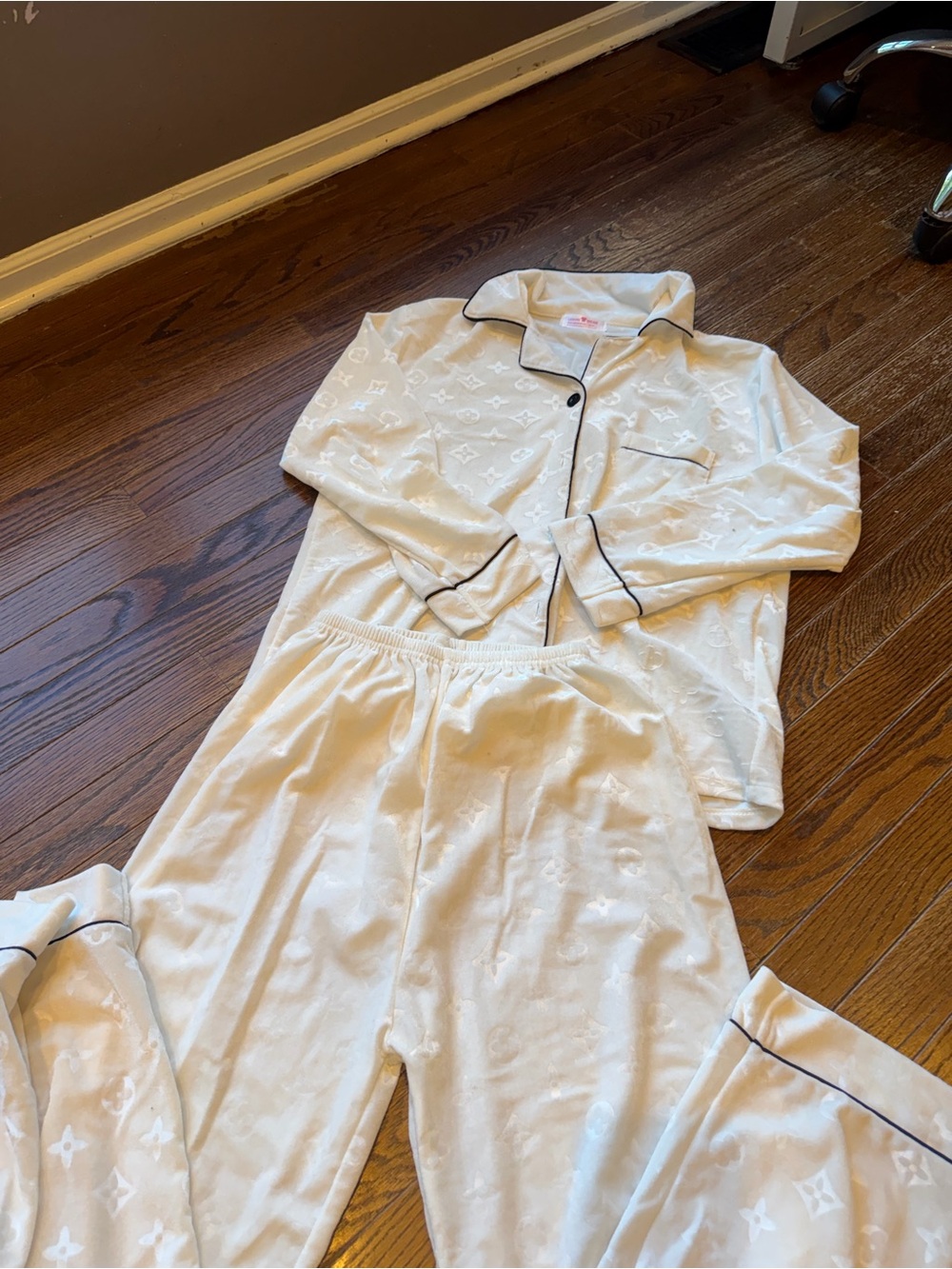 Cream Pajama Set with Black Piping